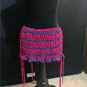 Dolls Kill Pink and Purple Mini Crochet Skirt